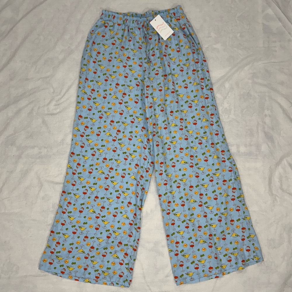 Dippin Daisy’s Blue Cocktail Print‎ Wide Leg Pants Size Small NWT